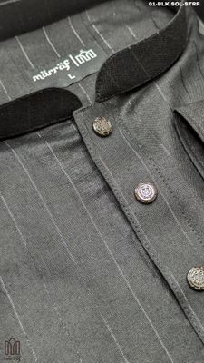 Sleek Black Panjabi with Silver Stripes: Marraf's Modern Elegance_img_2