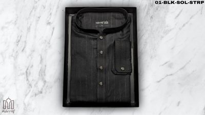 Sleek Black Panjabi with Silver Stripes: Marraf's Modern Elegance_img_3