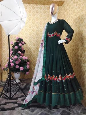 রেডিমেড জর্জেট এমব্রয়ডারি পার্টি ড্রেস_img_5