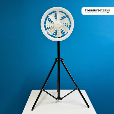 JISULIFE FA17 Rechargeable Fan with LED Light & Tripod – White | Portable Cooling Solution_img_1