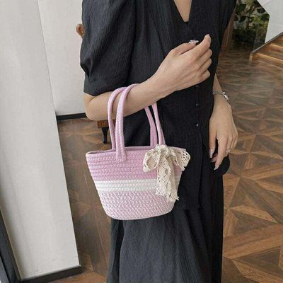Korean style Woven Handbags with lace bow🌷✨_img_8