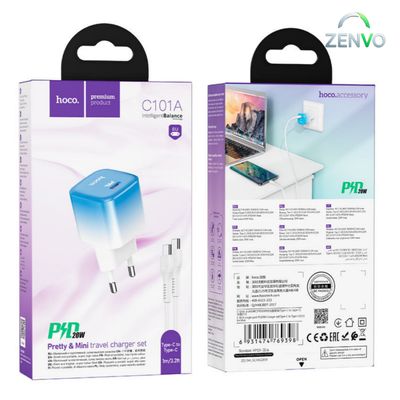 Hoco C101A PD 20W Fast Mini Travel Charger Adapter With Type C To Type C Cable_img_1