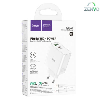 Hoco PD65W Type-C+USB QC3.0 Fast Charger (C113A)_img_1