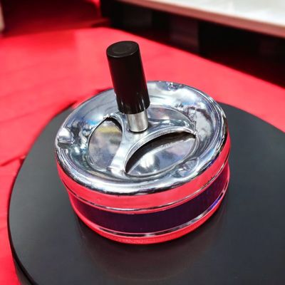 Ludlz Round Push Down Cigarette Ashtray with Spinning Tray, Large Stylish Metal Windproof Press Rotating Lid Home Office Hotel Ashtray Smoker Gift_img_0