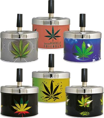 1pcs Windproof Press Rotating Lid Ashtray Metal Modern Gift Home el Rotating r Ashtray Office For Men D1H9_img_0