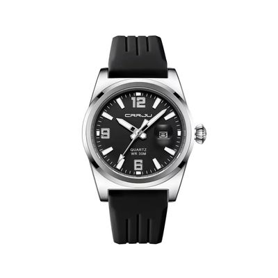 CRRJU 5027 Black Silicone Band Casual Men's Watch with Date Display_img_3