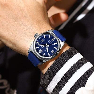 CRRJU 5027 Blue Silicone Band Casual Men’s Watch with Date Display_img_1
