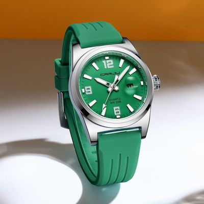CRRJU 5027 Green Silicone Band Casual Men’s Watch with Date Display_img_0