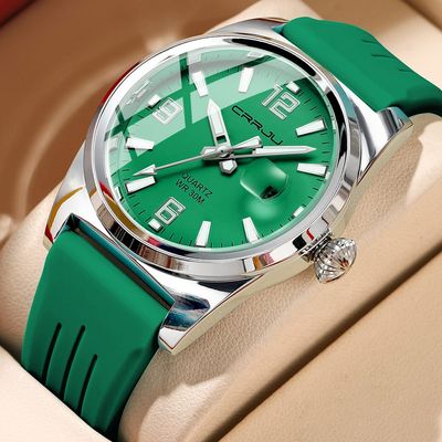 CRRJU 5027 Green Silicone Band Casual Men’s Watch with Date Display_img_1