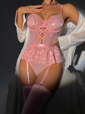 Lace Bodysuit with Thigh-High Stockings_img_17
