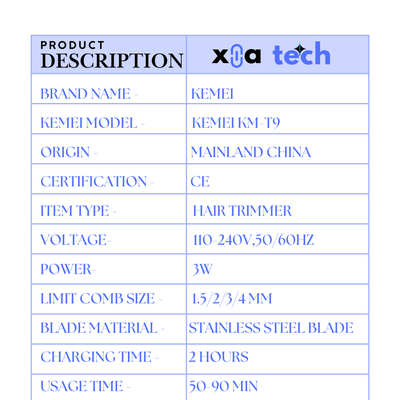 KEMEI KM-T9 Rechargeable Professional  Hair Trimmer For Men_img_2
