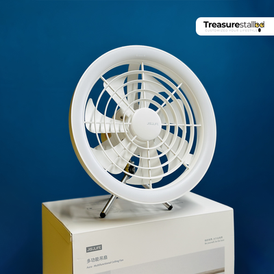 JISULIFE FA17 Rechargeable Fan with LED Light & Tripod – White | Portable Cooling Solution_img_4