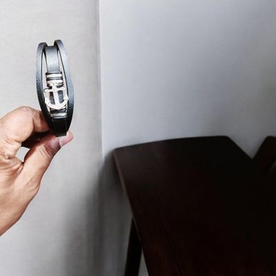 22mm Anchor Desgin Black Color Leather Bracelet Stainless Steel Retro Style Bracelets Boyfriend Gifts pulsera hombre_img_1
