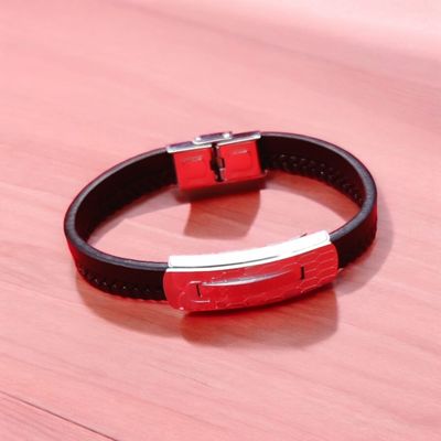 22mm Anchor Desgin Black Color Leather Bracelet Stainless Steel Retro Style Bracelets Boyfriend Gifts pulsera hombre_img_1