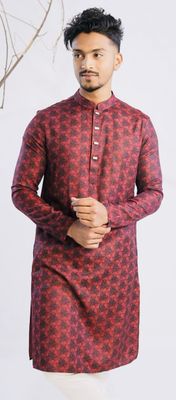 Jacquard Cotton Classic Panjabi for Men- Maroon(PJB-017)_img_0