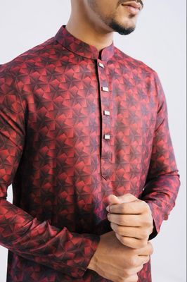 Jacquard Cotton Classic Panjabi for Men- Maroon(PJB-017)_img_2
