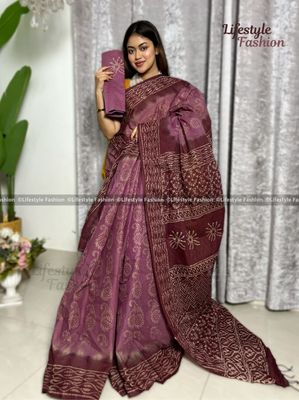প্রিমিয়াম কোয়ালিটি কটন আরামদায়ক ভেজিটেবল বাটিক শাড়ি (LF-25-058)_img_0