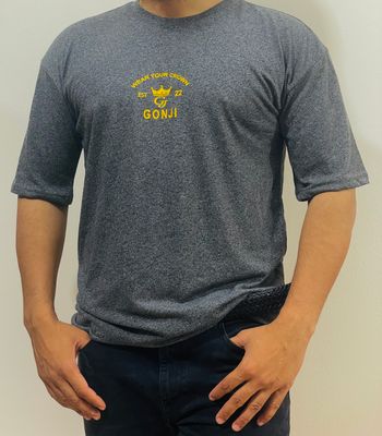Gonji Dark Grey Yellow Logo Drop Shoulder T-Shirt_img_0