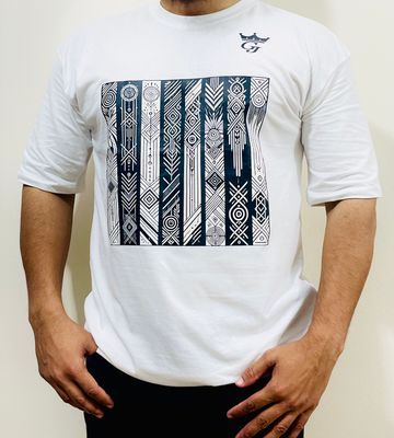 Gonji White Graphic Drop Shoulder T-Shirt_img_0