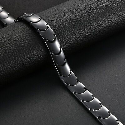 Vinterly Black Ceramic Bracelet Hand Chain Men Bracelet Healing Energy Magnetic Hematite Ceramic Bracelets Bangles for Men Women_img_2