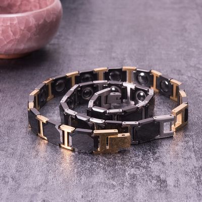 Black Cross Bracelet Men Stainless Steel Chain Ceramic Bracelet Male Germanium Wrist Band Magnetic Therapy Arthritis Men Jewelry_img_0