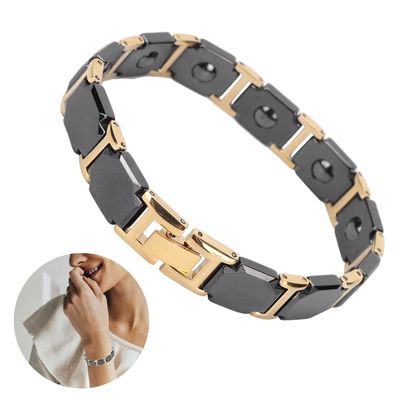 Black Cross Bracelet Men Stainless Steel Chain Ceramic Bracelet Male Germanium Wrist Band Magnetic Therapy Arthritis Men Jewelry_img_1