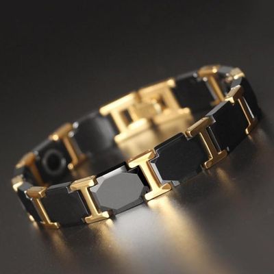 Black Cross Bracelet Men Stainless Steel Chain Ceramic Bracelet Male Germanium Wrist Band Magnetic Therapy Arthritis Men Jewelry_img_2