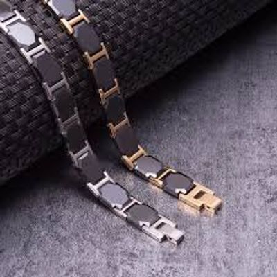 Black Cross Bracelet Men Stainless Steel Chain Ceramic Bracelet Male Germanium Wrist Band Magnetic Therapy Arthritis Men Jewelry_img_6