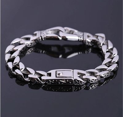 Men's Stainless Steel Polished Silver Heavy Huge Curb Link Chain Bracelet_img_1