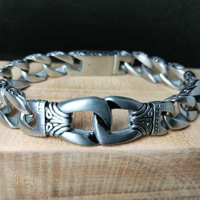 Men's Stainless Steel Polished Silver Heavy Huge Curb Link Chain Bracelet_img_2