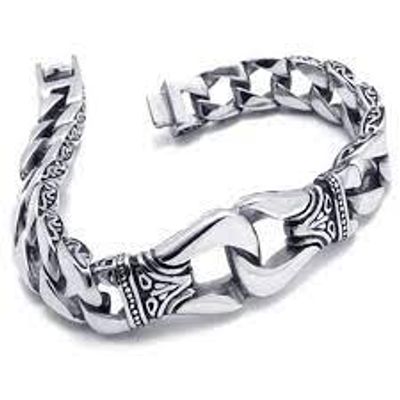 Men's Stainless Steel Polished Silver Heavy Huge Curb Link Chain Bracelet_img_3