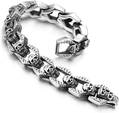Men's Stainless Steel Polished Silver Heavy Huge Curb Link Chain Bracelet_img_0