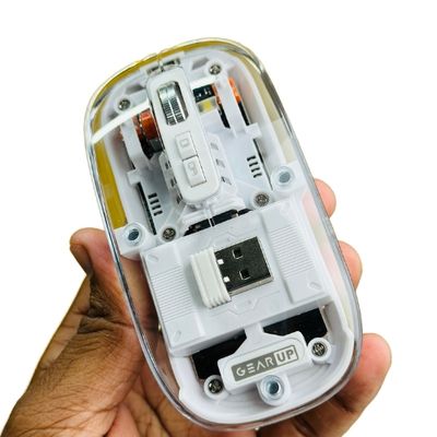 GearUP WM30 Transparent Crystal 2.4G + Bluetooth Magnetic Wireless Mouse - White_img_3
