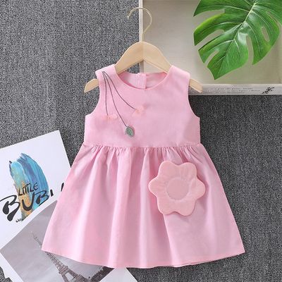 Girls Cotton Summer Dress Sleeveless Vest Beach Princess Skirt Cute Floral Print Soft Fabric_img_0