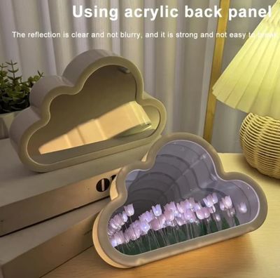 Creative Handmade LED Night Light Mirror DIY Tulip Flower Sea Night Atmosphere Lamp Clouds Tulip Table Lamp Bedroom Desk Lamp Valentine Christmas Birthdays Gifts For Girlfriend Home Decoration Tulip Lamp_img_1