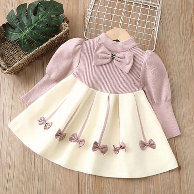 Kids Girls Winter Knit Bow Warm Long Sleeve Party Dress (6 months to 5 years) for BABUU_img_5