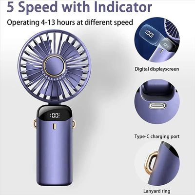 Portable Rechargeable Personal Fan – 5000mAh | LED Display | 5 Speed | 90° Adjustableচরম গরমে স্টাইল ও ঠান্ডা দুটোই একসাথে! 🔋💨🌟_img_3