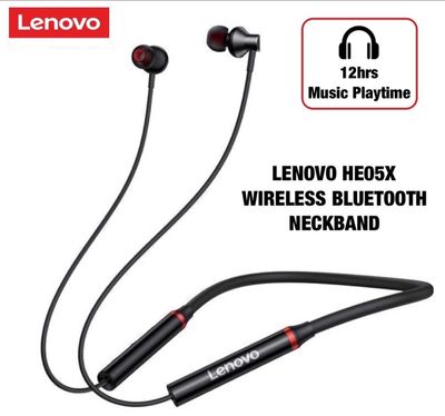 Black He05X Premium Quality Neckband Lenovo Headphone 5.1V Bluetooth Extra Bass Control Noise Cancellation Neckband - Neckband - Headphone_img_4