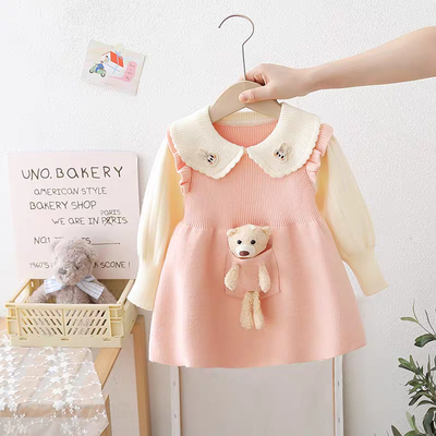 Baby Girls Winter Knit Dress with Teddy Pocket (1 to 6 years) for for BABUU_img_6