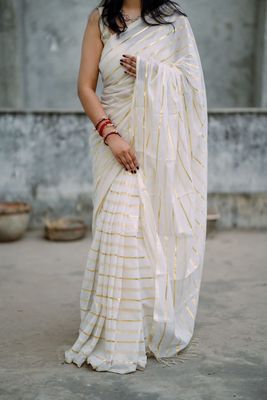 Handloom white jori work saree_img_1