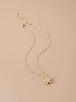 Rotatable Five-Petal Flower Gold Plated Women's Necklace (With gift box)_img_2