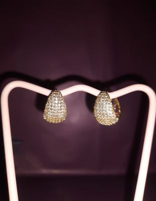 Dome Cz Paved Golden Hoop Earrings_img_1