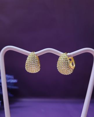 Dome Cz Paved Golden Hoop Earrings_img_2