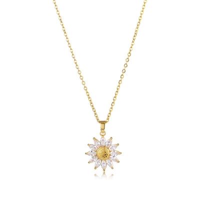 Golden Vermiculite To Sunflower Pendant Personalized Titanium Steel Necklace Women Fresh Trend Fashion Jewelry_img_1