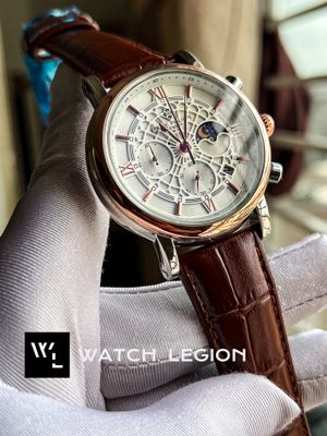 PATEK BROWN BELT SILVER CASE ROSE GOLD BEZEL SPIDER WHITE DIAL -_img_0