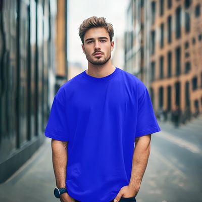 Solid Dropshoulder T-shirt ( Blue )_img_0
