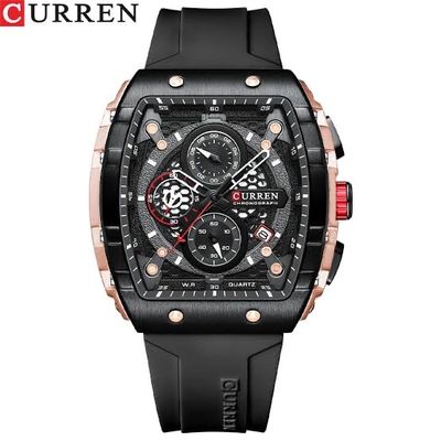 CURREN 8442 MULTI-FUNCTION CHRONOGRAPH MEN WATCH SILICONE BAND SPORTS QUARTZ WATCH-ROSE GOLD & BLACK_img_0
