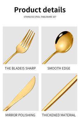 Tableware stainless steel, golden set, gift box, Wooden box, set, 24 pieces_img_1