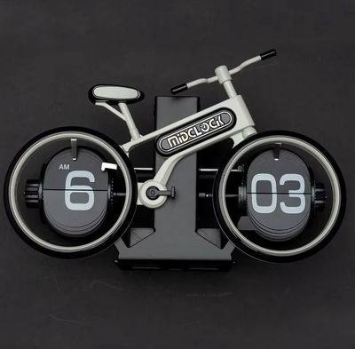 MidClock HY-F117 Unique Bicycle Vintage Flip Desk Clock – White +Black Color_img_0