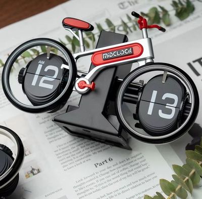 MidClock HY-F117 Unique Bicycle Vintage Flip Desk Clock – White + Red Color_img_0